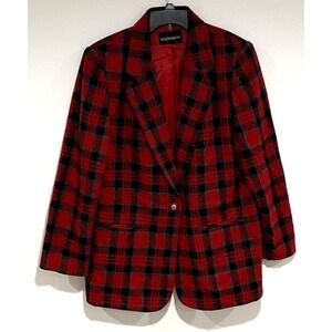 Requirements Women's Vintage 90s Wool Blend Plaid Blazer Academia Preppy
